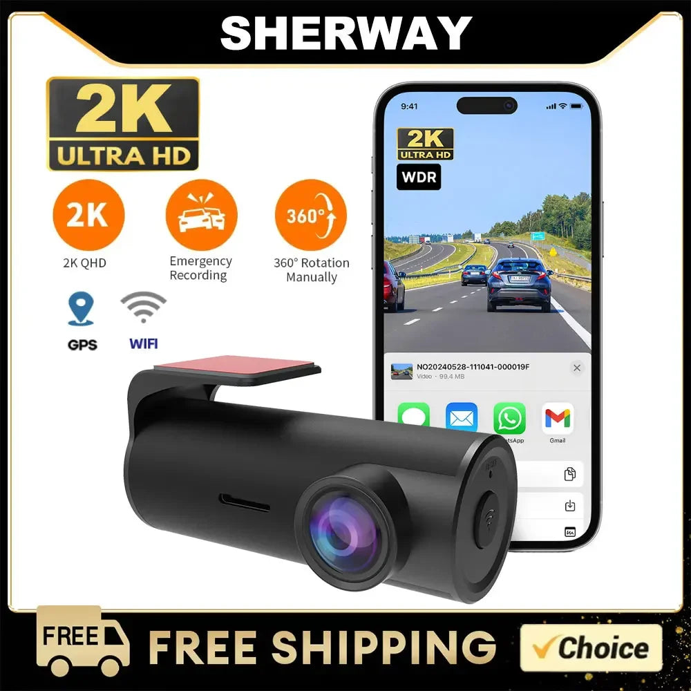 2K Dash Cam 1296P HD Night Vision WiFi Car DVR Recorder