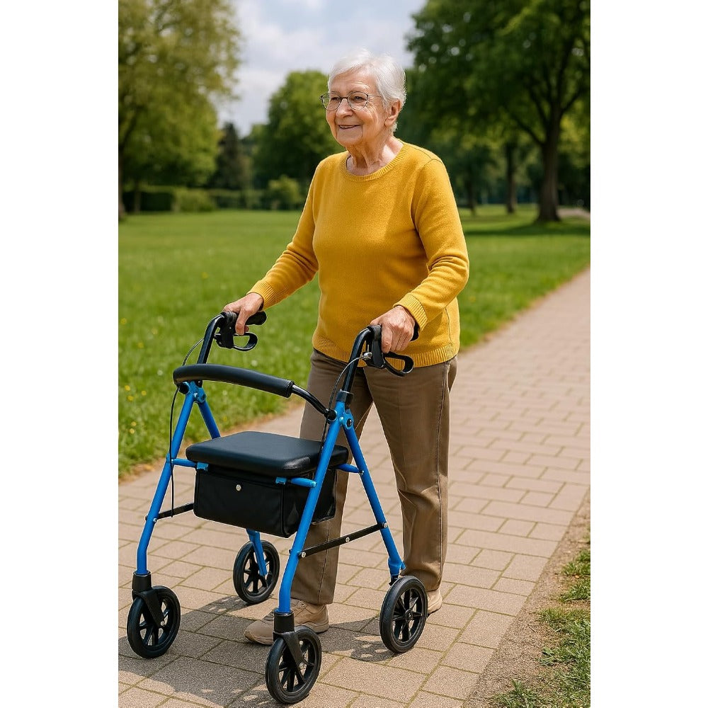 Folding Steel Rollator Walker with Seat for Seniors - Light Blue
