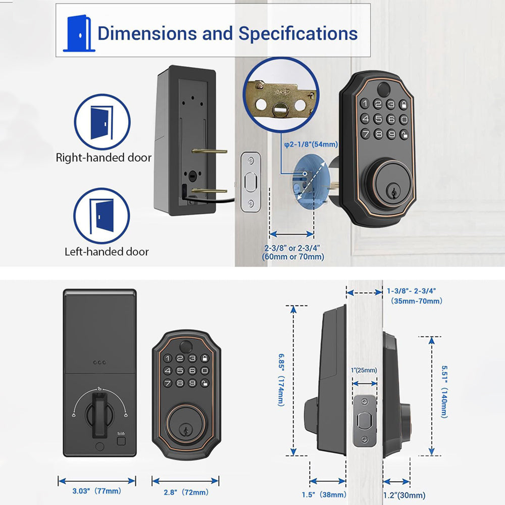 Fingerprint Smart Deadbolt Keyless Entry Lock Bluetooth