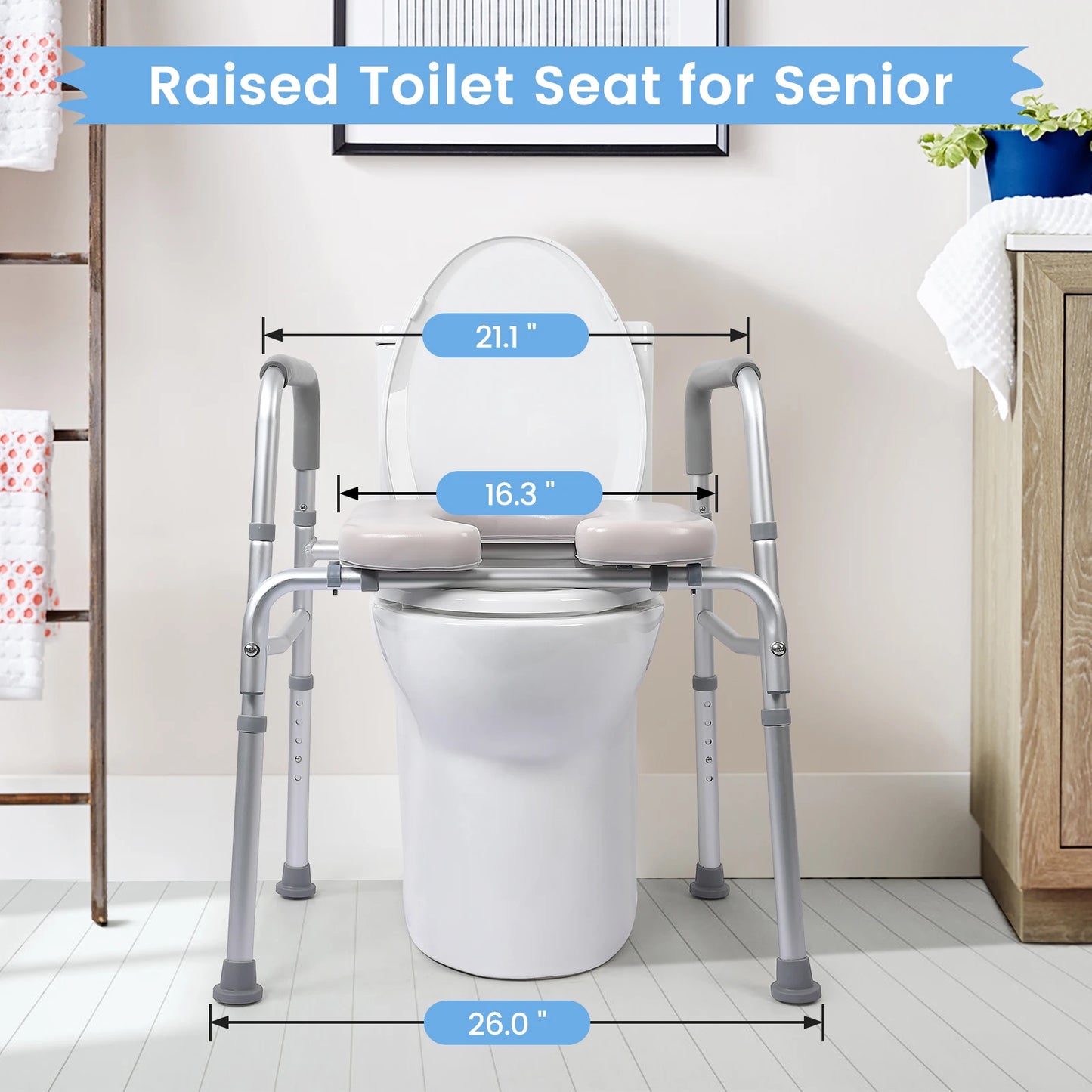 Adjustable Raised Toilet Seat 350LB for Disabled & Elderly