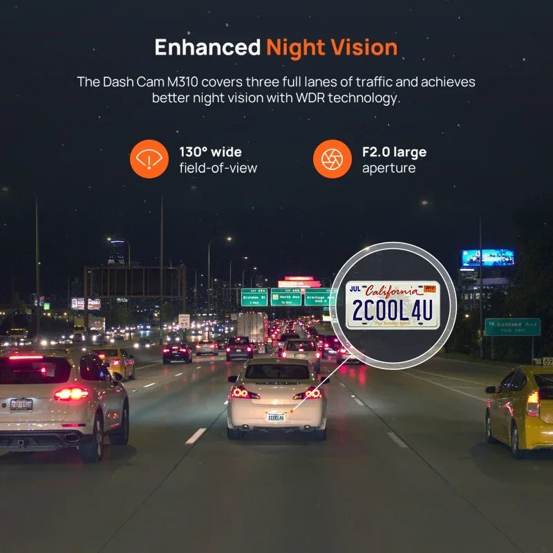 2K Dash Cam 1296P HD Night Vision WiFi Car DVR Recorder