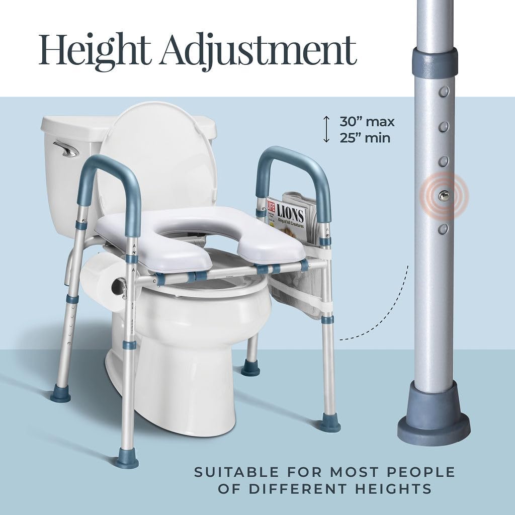 Toilet Seat Risers Adjustable Height for Seniors with Handles