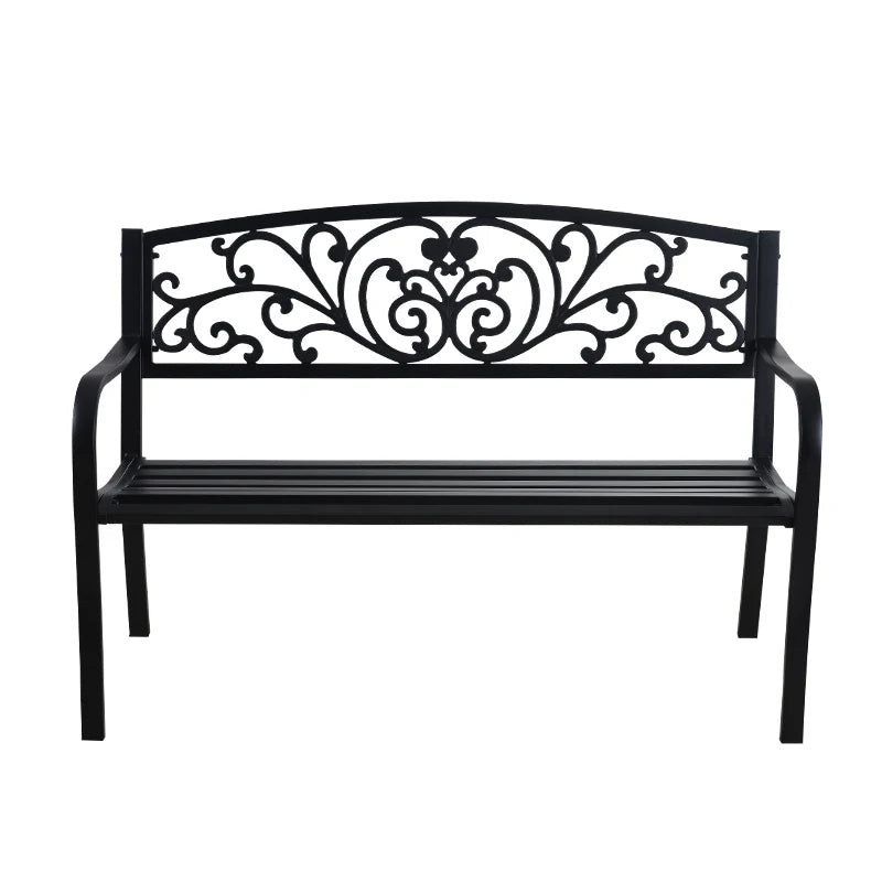 Wrought Iron Outdoor Bench - Double Seat Park Chair