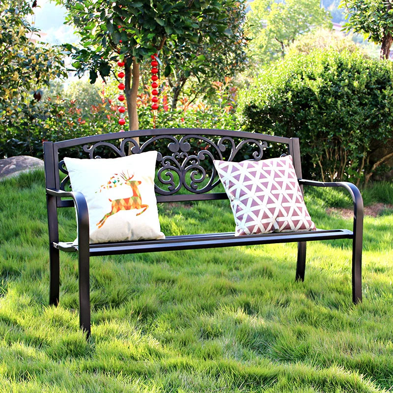 Wrought Iron Outdoor Bench - Double Seat Park Chair