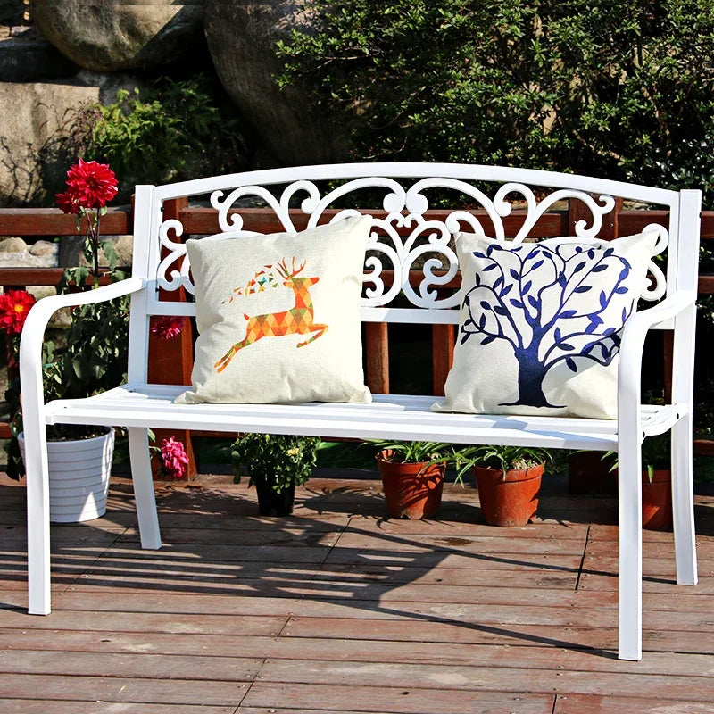 Wrought Iron Outdoor Bench - Double Seat Park Chair