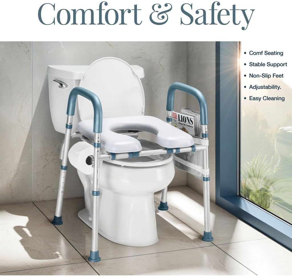 Toilet Seat Risers Adjustable Height for Seniors with Handles