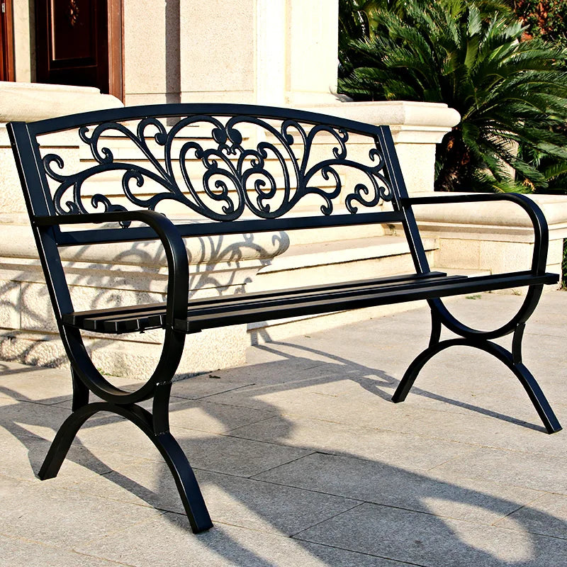Wrought Iron Outdoor Bench - Double Seat Park Chair