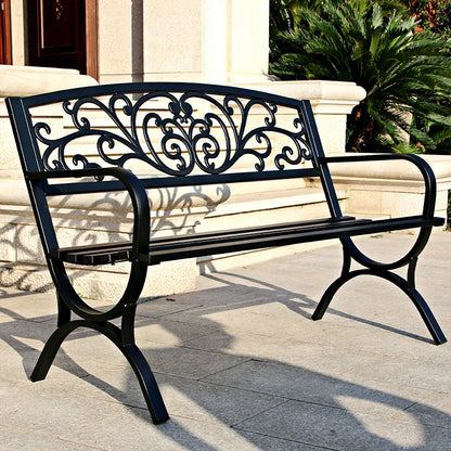 Wrought Iron Outdoor Bench - Double Seat Park Chair